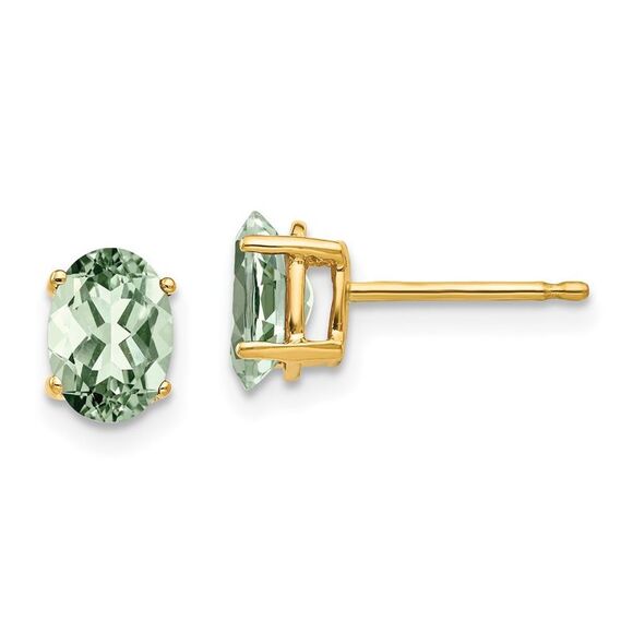 Kazi Luxury 14k Yellow Gold 7x5 Oval Green Quartz Earrings